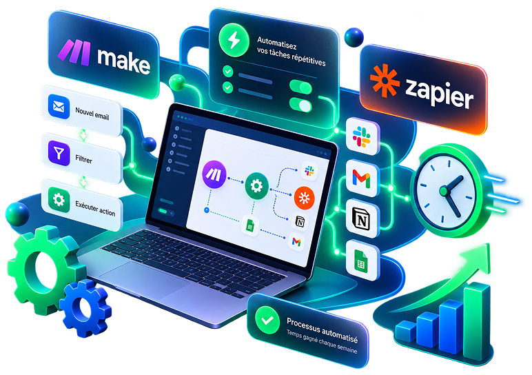 Guide Make & Zapier pour PME — Automatiser ses Processus et Gagner des Heures Chaque Semaine
